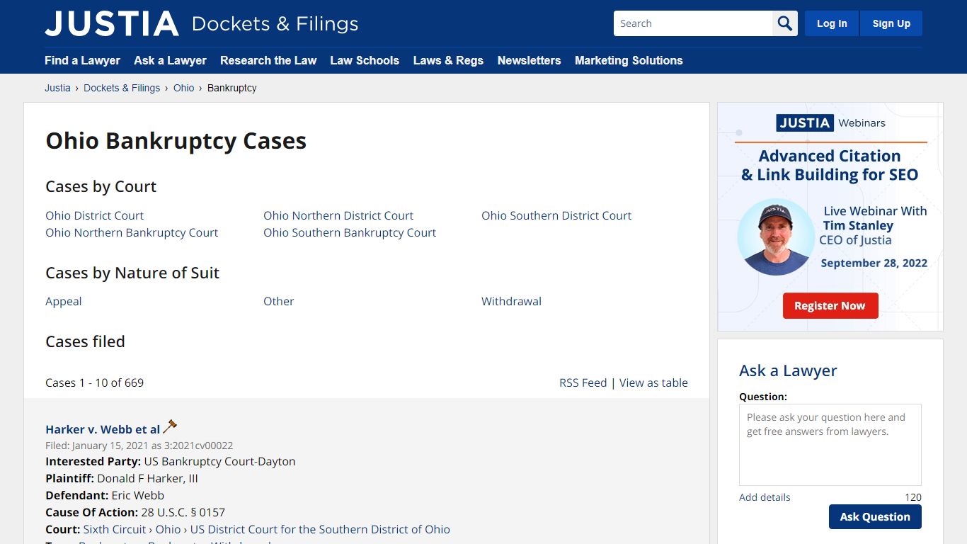 Bankruptcy Cases, Dockets and Filings in Ohio